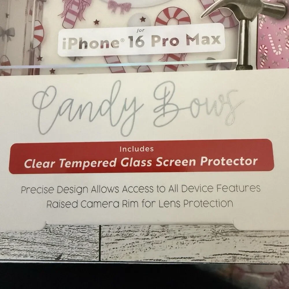 Pink Sky Iphone 16 Pro Max Christmas Candy Cane Sparkle Bow Theme Phone Case New